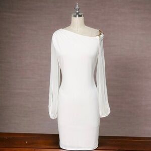Ivanka Trump White Sheath Dress Sheer Long Sleeves 4 Small